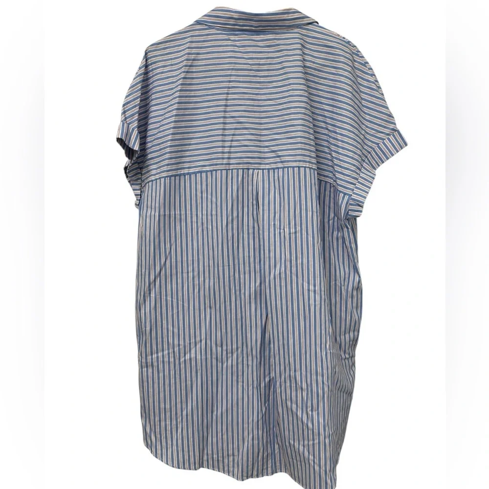 NWT Zara Blue & White Striped Cotton Shirt Dress, Cap Sleeves – Size XL